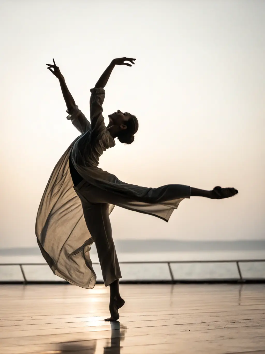 A captivating shot of a dance troupe performing a contemporary dance piece in a historical building, blending modern art with the region's architectural heritage.