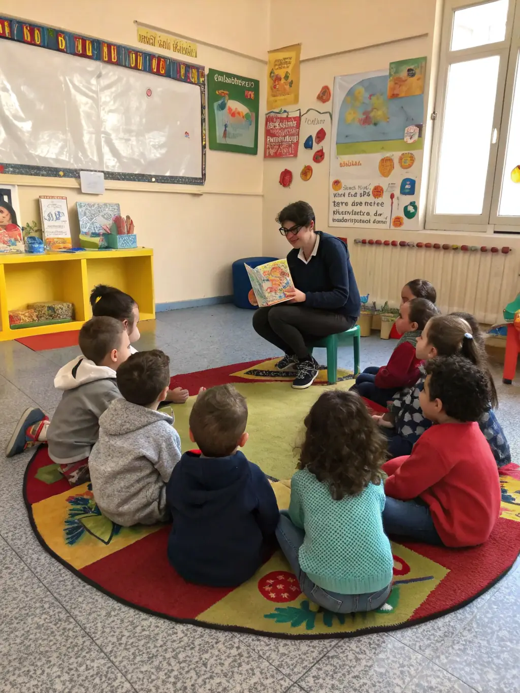 A heartwarming scene of children participating in an educational program, learning about the arts and culture through interactive activities and engaging storytelling.
