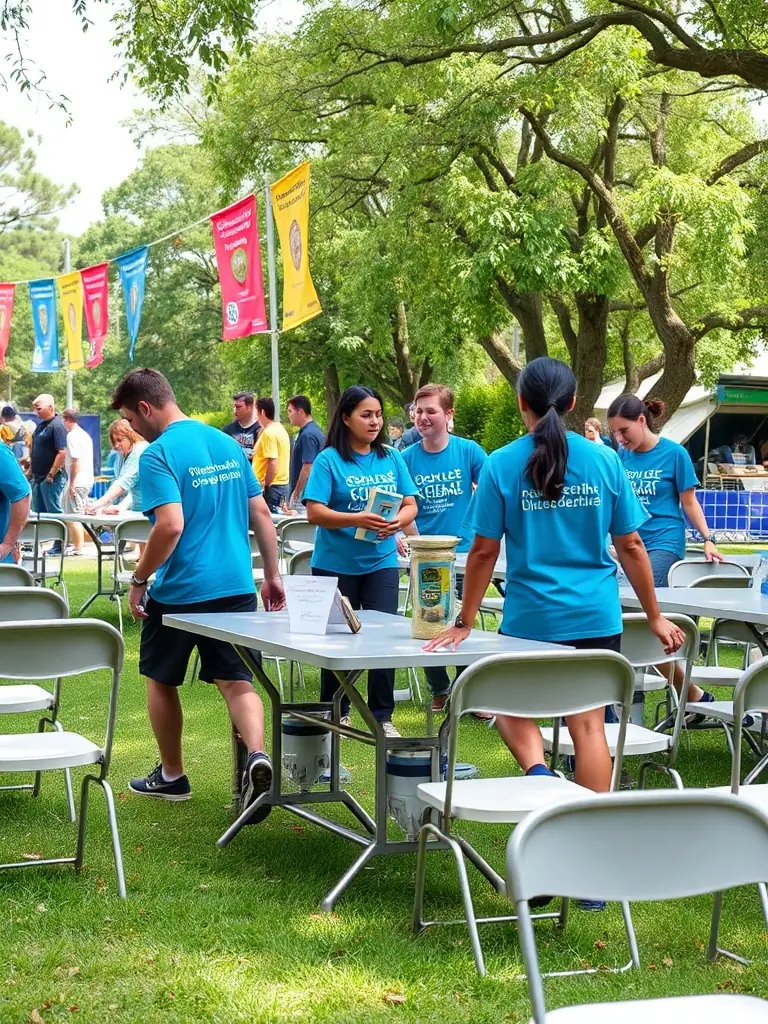 A group of volunteers working together at an ART VERT EN PAYS FORT event, demonstrating their commitment to supporting the organization's mission and making a positive impact on the community.